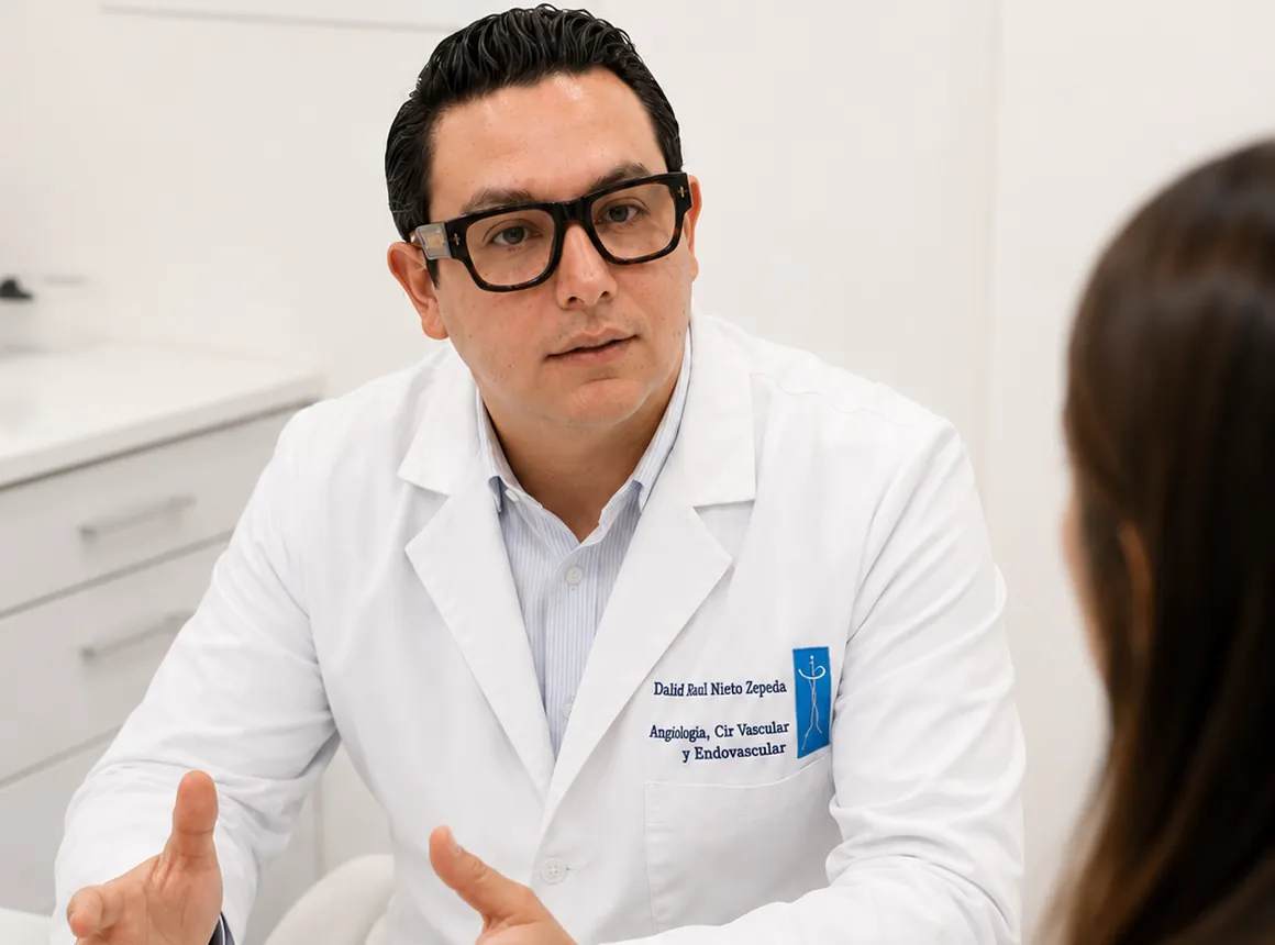El Dr. Dalid Nieto Zepeda explicando los hallazgos del ultrasonido a una paciente